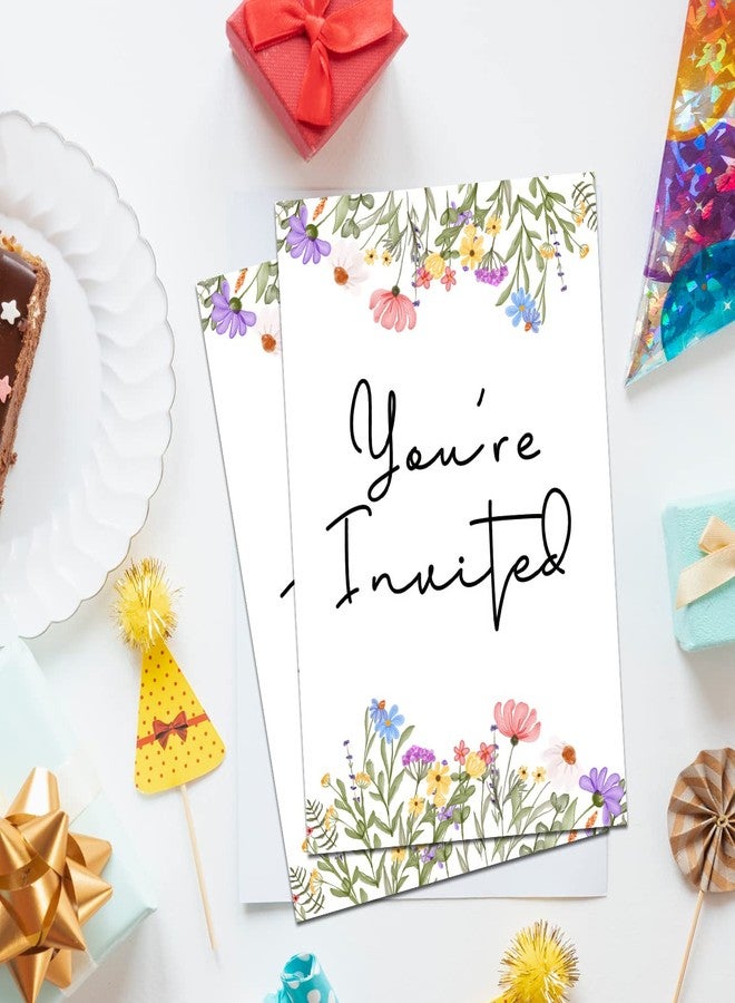 Soiceu Wildflower Birthday Party Invitations with Envelopes Set of 20 Spring Summer Wildflower Birthday Party Invites Fill in Blank - Image 3