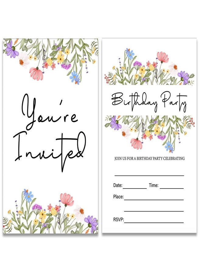 Soiceu Wildflower Birthday Party Invitations with Envelopes Set of 20 Spring Summer Wildflower Birthday Party Invites Fill in Blank - Image 2