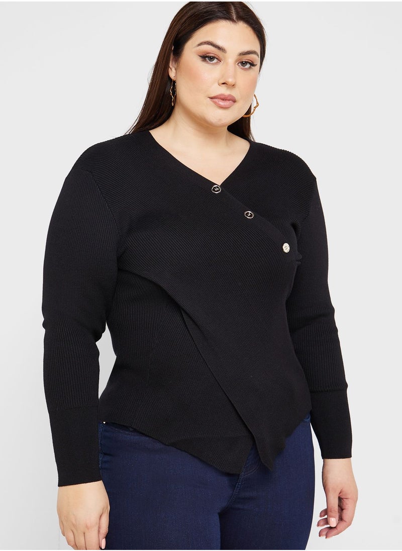 Ella Plus - Asymmetrical Button Detail Sweater - Image 1