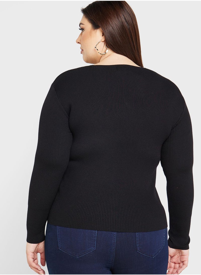 Ella Plus - Asymmetrical Button Detail Sweater - Image 1
