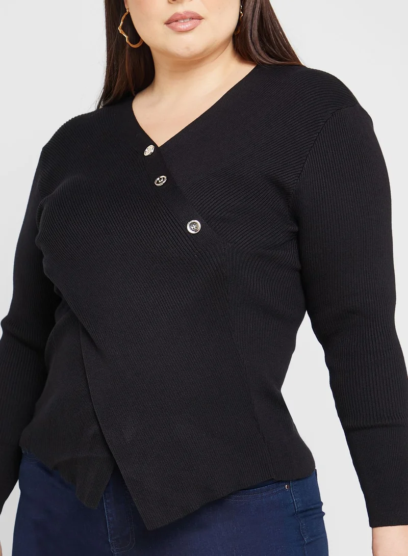 Ella Plus Asymmetrical Button Detail Sweater