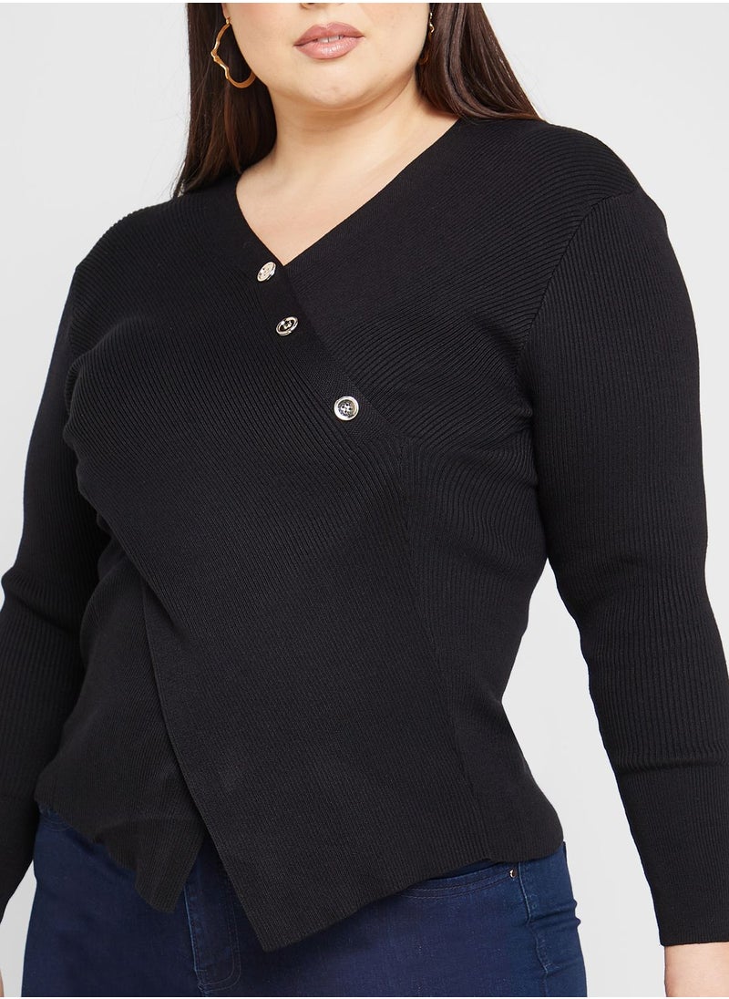 Ella Plus - Asymmetrical Button Detail Sweater - Image 1
