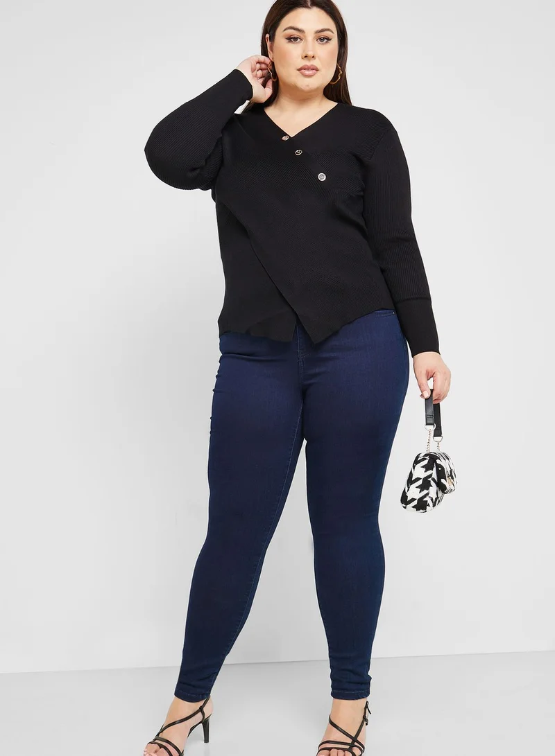 Ella Plus Asymmetrical Button Detail Sweater