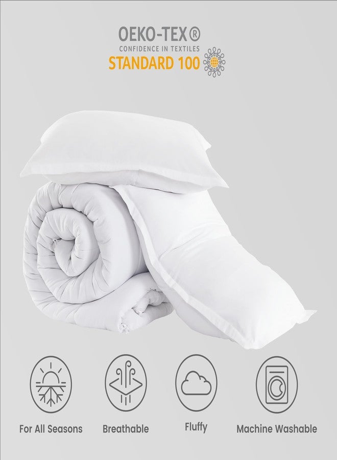 SLEEP ZONE مجموعة لحاف كينج سايز من سليب زون، إدخال لحاف بديل للريش، لحاف قابل للعكس، خفيف الوزن، ناعم وقابل للتنفس لجميع الفصول، تصميم مربع باللون الأبيض - Image 5