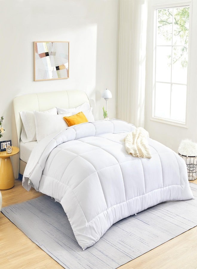 SLEEP ZONE مجموعة لحاف كينج سايز من سليب زون، إدخال لحاف بديل للريش، لحاف قابل للعكس، خفيف الوزن، ناعم وقابل للتنفس لجميع الفصول، تصميم مربع باللون الأبيض - Image 2