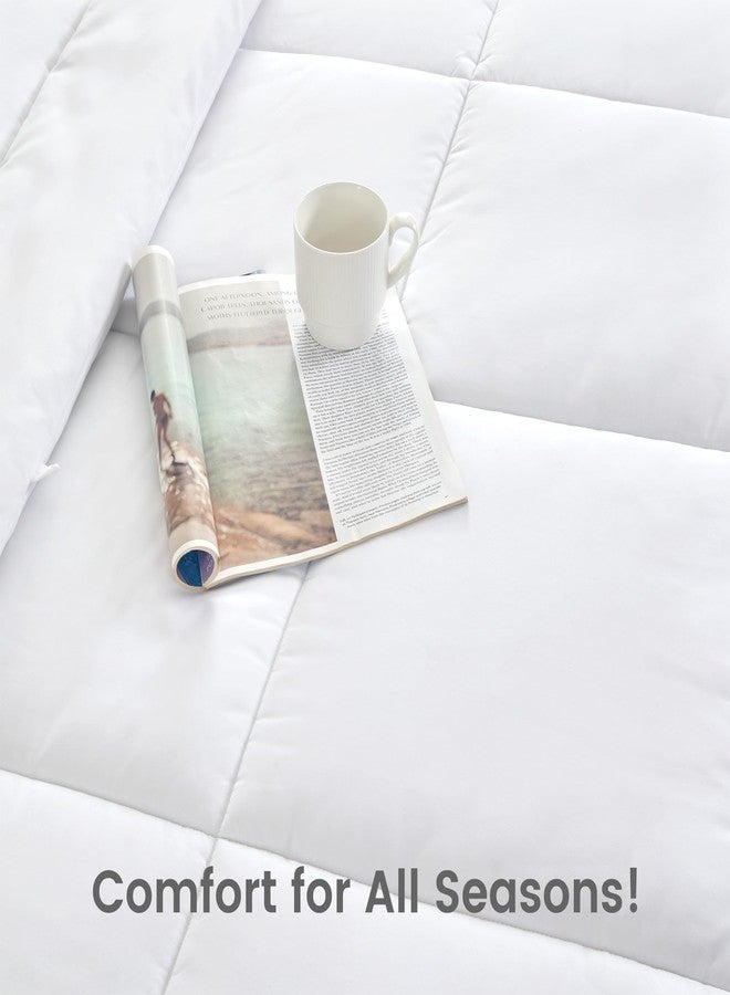 SLEEP ZONE مجموعة لحاف كينج سايز من سليب زون، إدخال لحاف بديل للريش، لحاف قابل للعكس، خفيف الوزن، ناعم وقابل للتنفس لجميع الفصول، تصميم مربع باللون الأبيض - Image 4