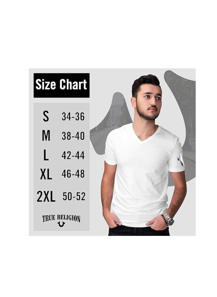 TRUE RELIGION V Neck 4-Pack Men's Sz L Premium Cotton -  Logo T Shirt  Whites  - Image 2