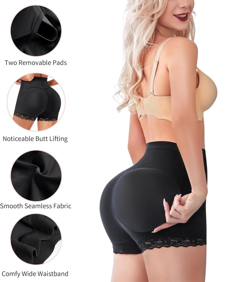 HSR Women Butt Lifter Panties Padded Shapewear Hip Enhancer Pads Shorts Seamless Underwear Tummy Control Boyshorts Black - Image 2