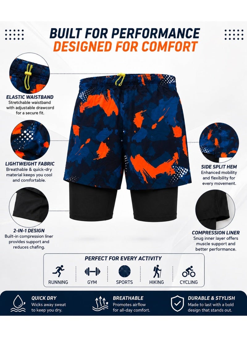 Featherland Men’s 2-in-1 Performance Sports & Swim Shorts with Built-In Compression Liner, Elastic Drawstring Waist, Quick-Dry Breathable Lightweight Fabric, Stretchy Athletic Training Shorts for Running, Gym, Swimming, Beach, Hiking, Fitness & Outdoor Activities - Image 3