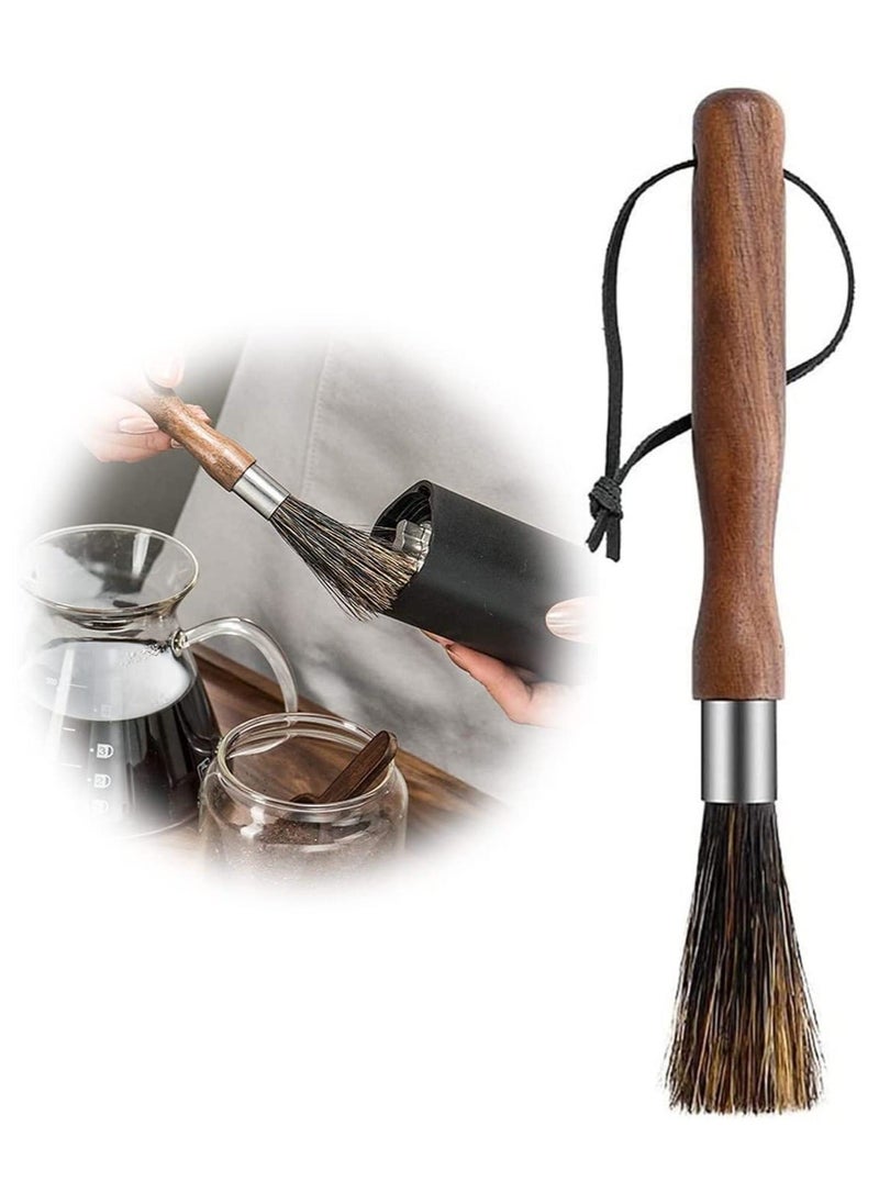 NIBEMINENT Coffee Grinder Cleaning Brush Espresso Machine Natural Walnut Handle with Lanyard Tool for Home Kitchen  - Image 1