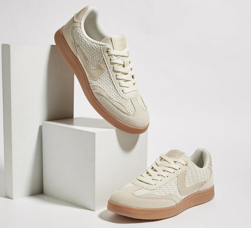 LUCKY STEP Women's Classic Fashion Casual Sneakers Skate Shoes No Slip Lace Up Walking Shoes(8.5 M US Beige Cotton) - Image 5