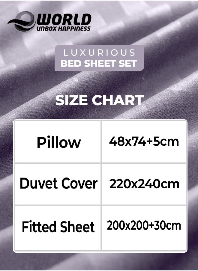 Eworld 4-Piece Luxury King Size Purple Striped Bedding Set Includes 1 Duvet Cover (220x240cm), 1 Fitted Bed Sheet (200x200+30cm), and 2 Pillow Cases (48x74+5cm) for Ultimate Hotel-Inspired Sophistication  - Image 2