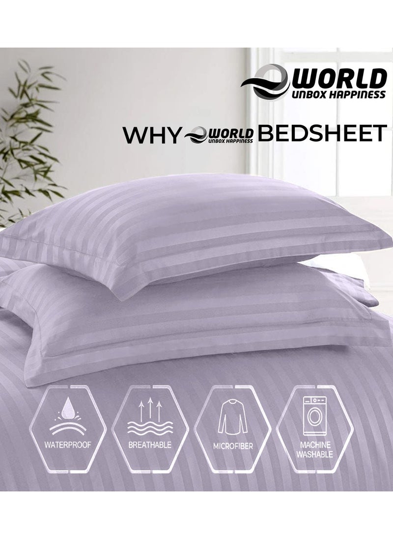 Eworld 4-Piece Luxury King Size Purple Striped Bedding Set Includes 1 Duvet Cover (220x240cm), 1 Fitted Bed Sheet (200x200+30cm), and 2 Pillow Cases (48x74+5cm) for Ultimate Hotel-Inspired Sophistication  - Image 3