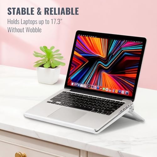 KYQEE Cute Pink Laptop Stand for Desk - Adjustable Foldable Laptop Riser, Fun White Elephant for Women Coworkers, Ventilated & Sturdy with Anti-Slip Pads for MacBook, Home, Office - Image 3