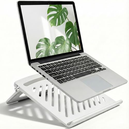 KYQEE Cute Pink Laptop Stand for Desk - Adjustable Foldable Laptop Riser, Fun White Elephant for Women Coworkers, Ventilated & Sturdy with Anti-Slip Pads for MacBook, Home, Office - Image 1