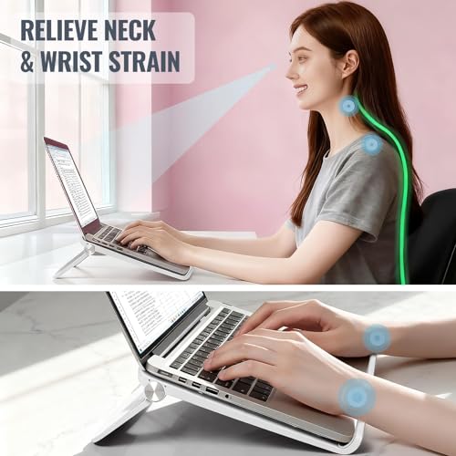 KYQEE Cute Pink Laptop Stand for Desk - Adjustable Foldable Laptop Riser, Fun White Elephant for Women Coworkers, Ventilated & Sturdy with Anti-Slip Pads for MacBook, Home, Office - Image 2