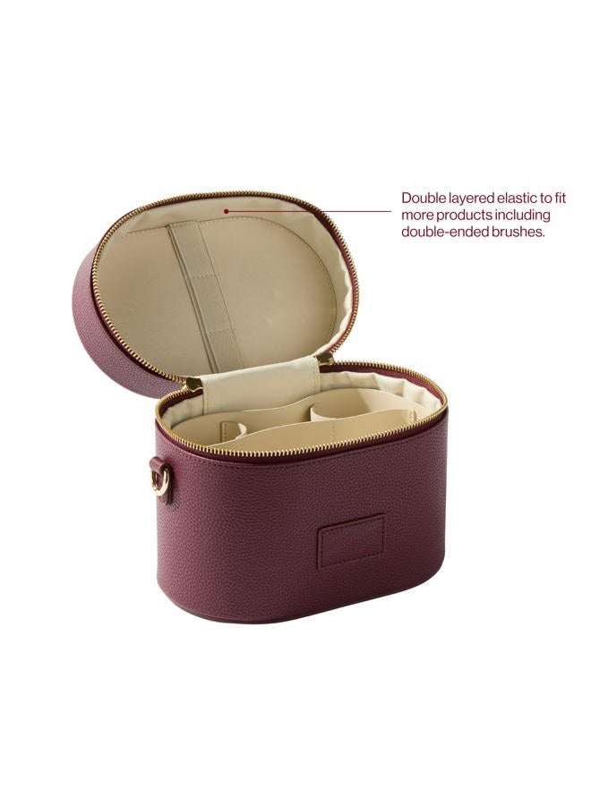 ETOILE Oval Toiletry Case - Travel Makeup Bag Organizer with Shoulder Strap and Removable Divider, Burgundy, Mini Cosmetic Travel Case - Image 4
