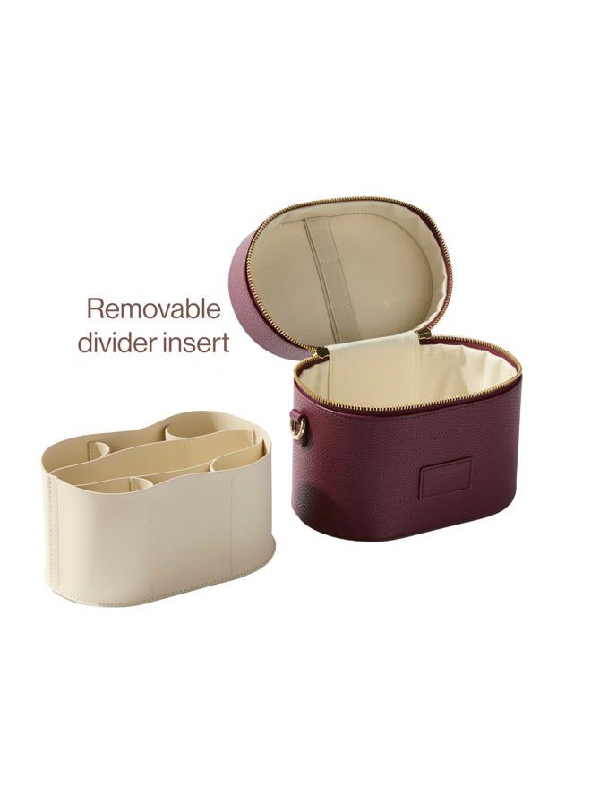 ETOILE Oval Toiletry Case - Travel Makeup Bag Organizer with Shoulder Strap and Removable Divider, Burgundy, Mini Cosmetic Travel Case - Image 5