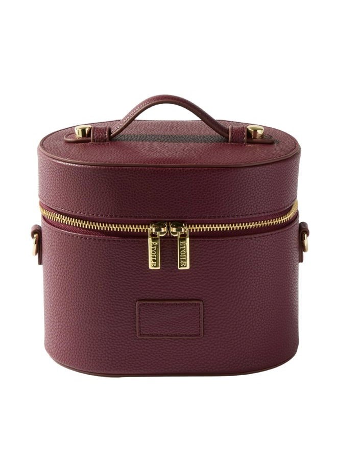 ETOILE Oval Toiletry Case - Travel Makeup Bag Organizer with Shoulder Strap and Removable Divider, Burgundy, Mini Cosmetic Travel Case - Image 1