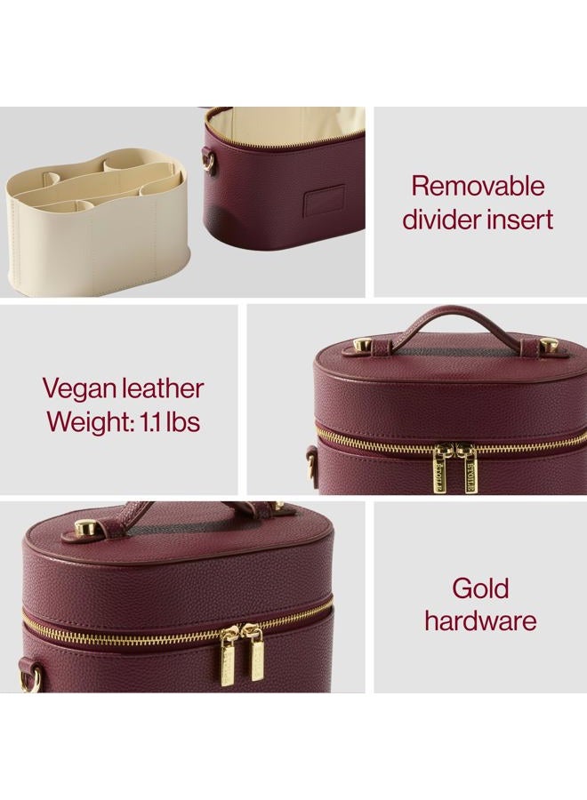 ETOILE Oval Toiletry Case - Travel Makeup Bag Organizer with Shoulder Strap and Removable Divider, Burgundy, Mini Cosmetic Travel Case - Image 2