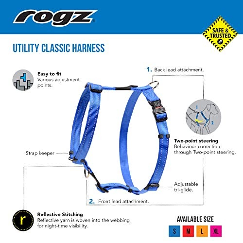 Rogz Reflective Adjustable Dog H Harness for Small to Medium Dogs; matching collar and leash available, Blue - Image 3