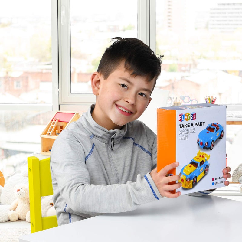 Play22 مجموعة سيارات سباق قابلة للتفكيك من بلاي22 - 30 قطعة - اصنع سيارتك الخاصة مع المثقاب، أصوات المحرك والأضواء - مجموعة بناء سيارات تعليمية للأطفال من 3 سنوات فما فوق - Image 5