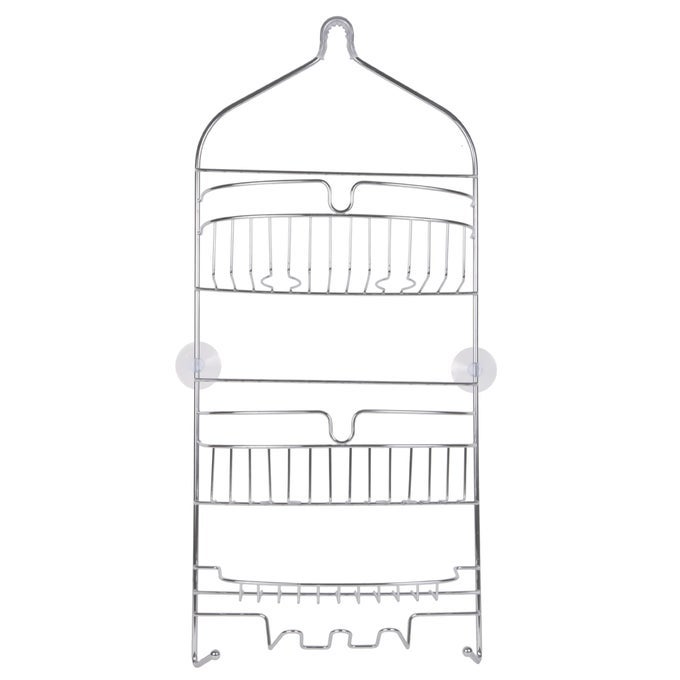 KN614151 OVER THE SHOWER HEAD 24 L X 11 W X 45 D RUSTRESISTANT METAL WIRE LARGE 3SHELF HANGING CADDY WITH SUCTION CUPS AND RAZOR HOLDERS FOR BATHROOM SHOWER CHROME