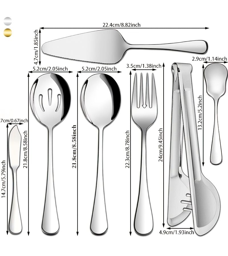 7 Piece Noble Golden Stainless Steel Buffet Serving Set With Cake Server Spoon - Image 3