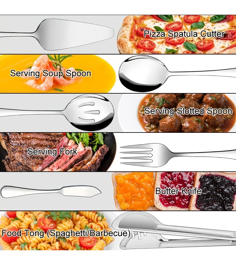 7 Piece Noble Golden Stainless Steel Buffet Serving Set With Cake Server Spoon - Image 4