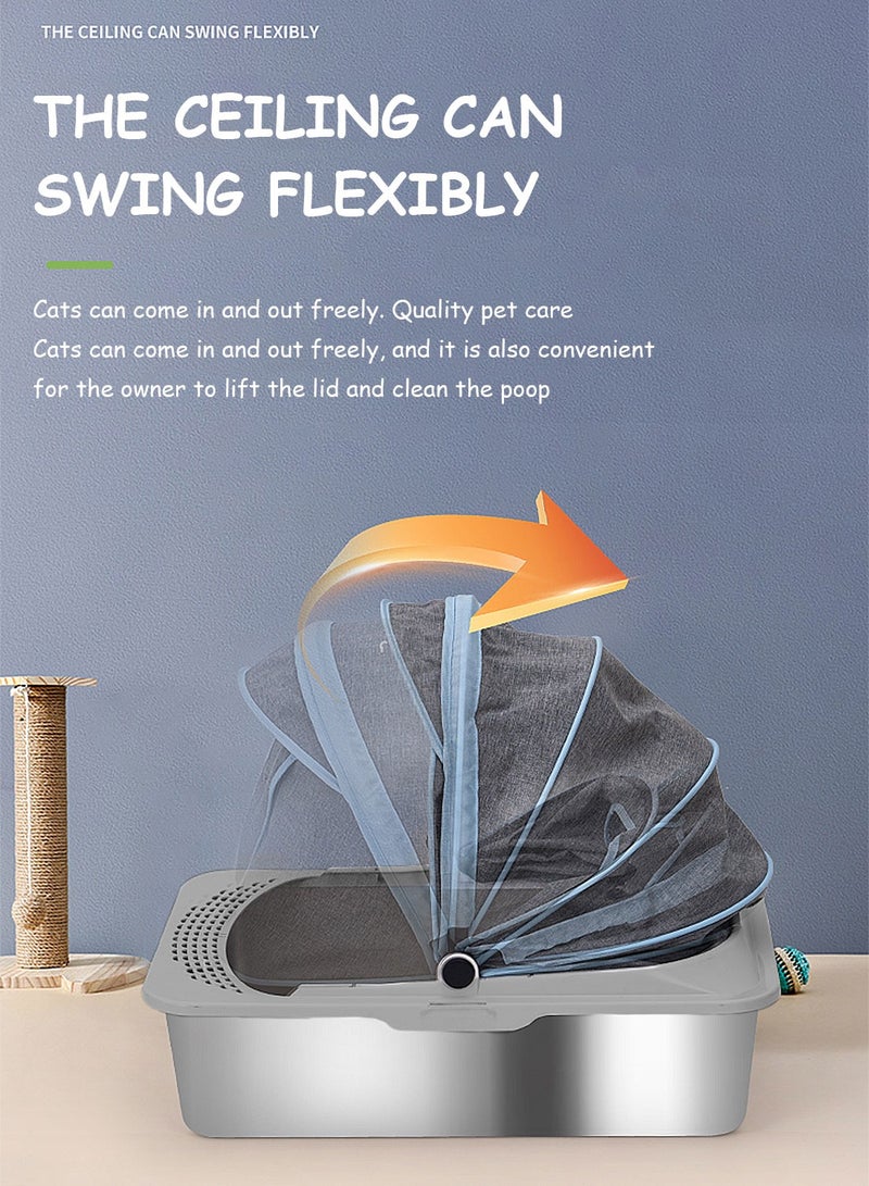 Kidle Fully Enclosed Light Luxury Canopy Stainless Steel Cat Litter Box Oversized Anti-Splash Cloth Cover Stainless Steel Cat Litter Box - Image 2