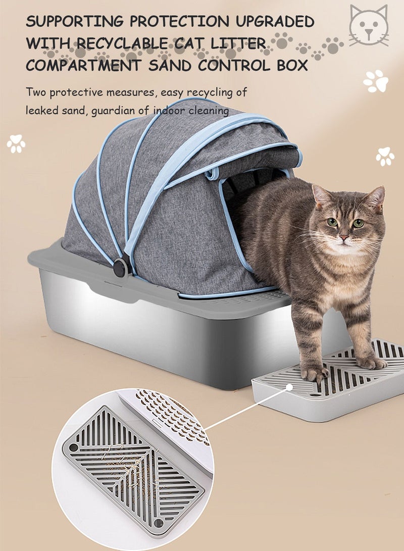 Kidle Fully Enclosed Light Luxury Canopy Stainless Steel Cat Litter Box Oversized Anti-Splash Cloth Cover Stainless Steel Cat Litter Box - Image 4