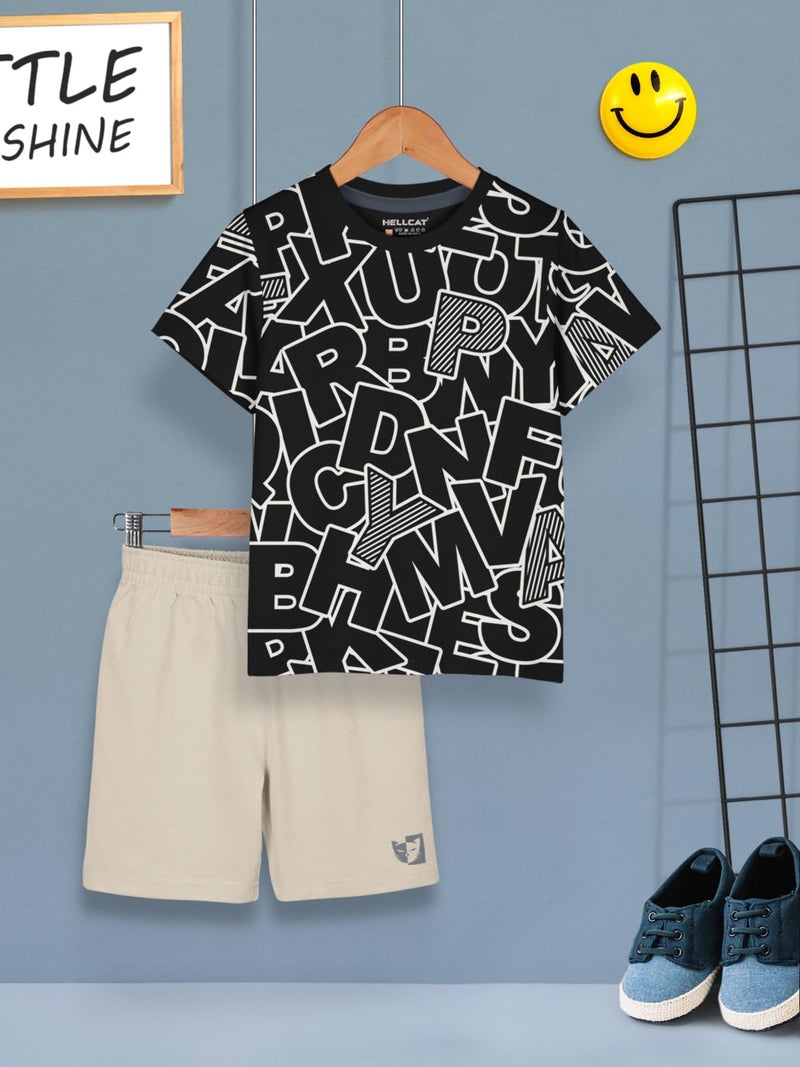 HELLCAT Cotton Blend Boys Dress Clothing Set Combo with Tshirts & Shorts - Pack 1 Black3 9-10 Years, Printed - Image 2