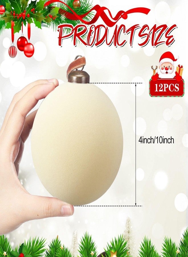 PullCrease 12 Pcs Velvet Christmas Ball Ornaments - 4 Inch Cream White Flocked Christmas Tree Balls Decorative Hanging Ornaments for Xmas Tree, Wreath, Garland or Wedding Holiday Party Decoration - Image 2