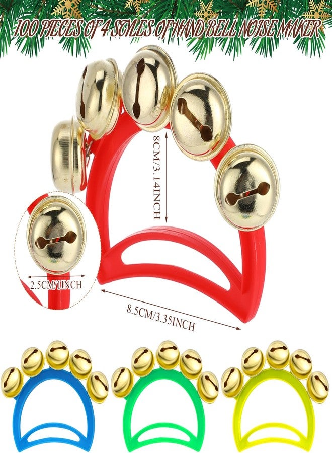 Syhood 100 Pcs Christmas Hand Bell Jingle Bells Bulk Noise Makers Musical Instruments Handheld Christmas Bells Xmas Jingle Bell Noisemaker for Birthday Gifts Xmas Party Favors, 4 Colors - Image 2