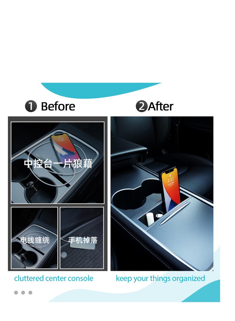 SOLARAE 2023 Tesla Model 3/Y Accessorie, Center Console Organizer Tray, Armrest Hidden Cubby Drawer Storage Box, for Tidy Collection of Documents & Credit Card, ABS Material, for 2021-2023 Model 3/Y - Image 3