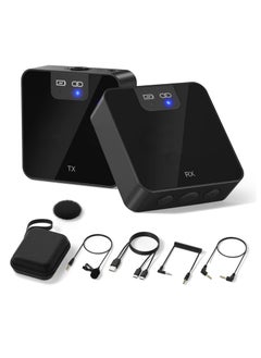 Wireless Lavalier Microphone System, 2.4GHz Wireless Microphone System with Transmitter & Receiver for DSLR Cameras, Camcorders and Phones, 230ft Range, Lapel Mic for Recording, Teaching