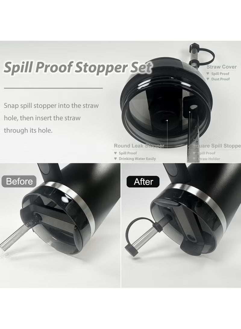 Stanley Cup Accessories Set Including 6 Pcs Silicone Spill Proof Stopper, 2 Pcs Straw Cover Cap for 9-10 mm Straws, 1 Pcs Silicone Boot for Stanley Cup Stanley 40oz & 30oz Tumbler (BLACK) - Image 3