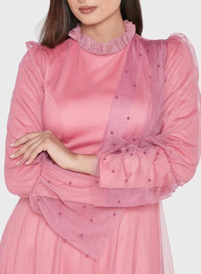 Khizana Pink Tulle Maxi Dress