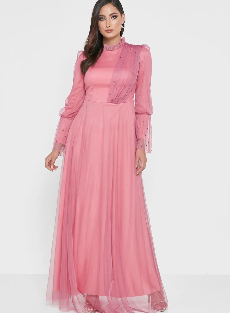 Khizana Pink Tulle Maxi Dress