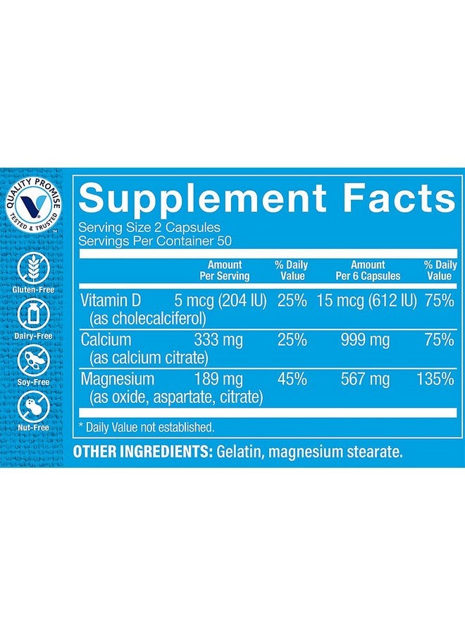 The Vitamin Shoppe Calcium Citrate+Magnesium&Vitamin D,Multi-Mineral Bone Health Supplement,Vitamin D Aids Absorption, Calcium 999mg, Magnesium 567mg, Vitamin D 612IU per Daily dose (100 Capsules) by The Vitamin Shoppe - Image 3