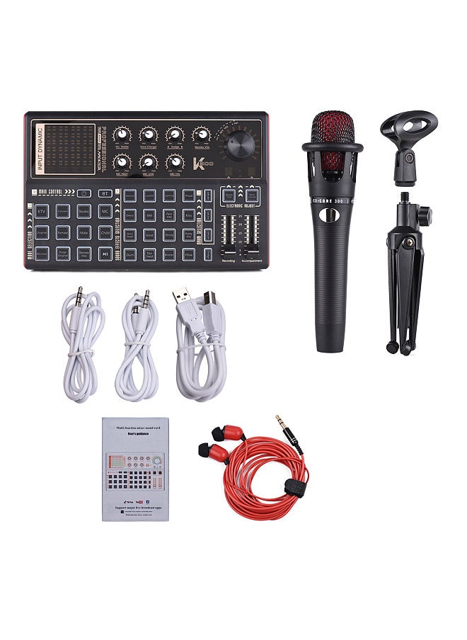 Generic - Sk300 Live Sound Card External Voice Changer Audio Mixer Kit Built-In Rechargeable Battery Multiple Sound Effects With Microphone Mic Stand Earphone - Image 1