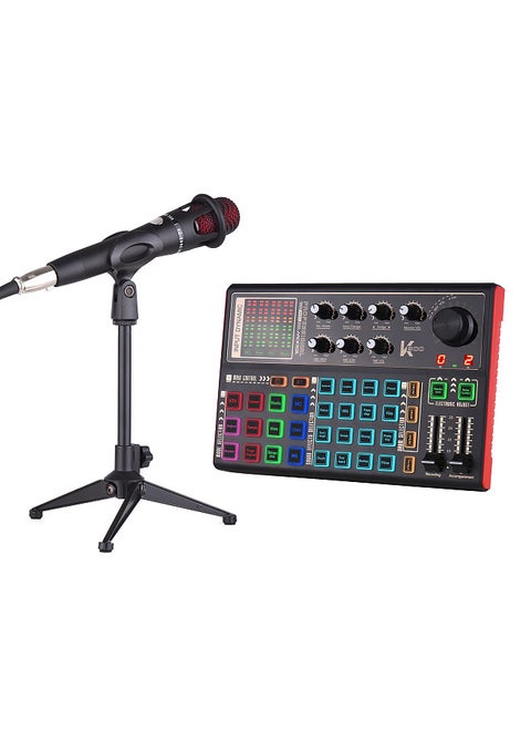 Sk300 Live Sound Card External Voice Changer Audio Mixer Kit Built-In Rechargeable Battery Multiple Sound Effects With Microphone Mic Stand Earphone