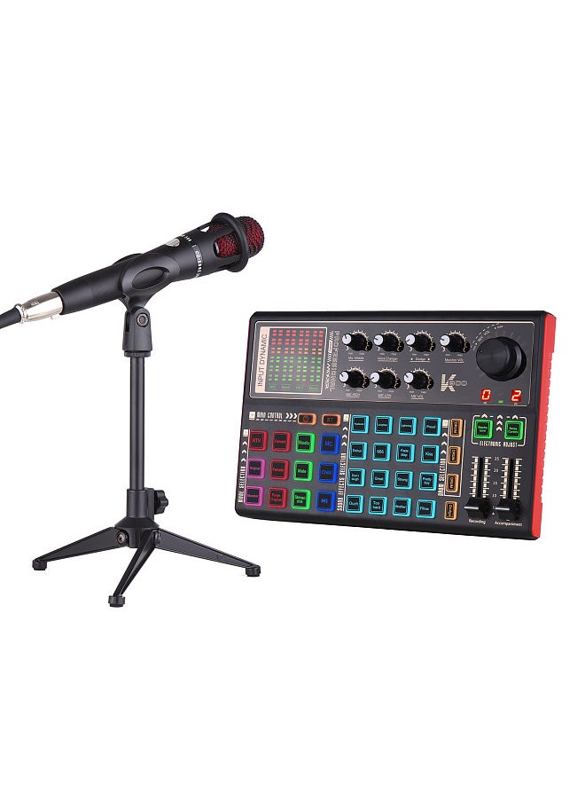Generic - Sk300 Live Sound Card External Voice Changer Audio Mixer Kit Built-In Rechargeable Battery Multiple Sound Effects With Microphone Mic Stand Earphone - Image 1