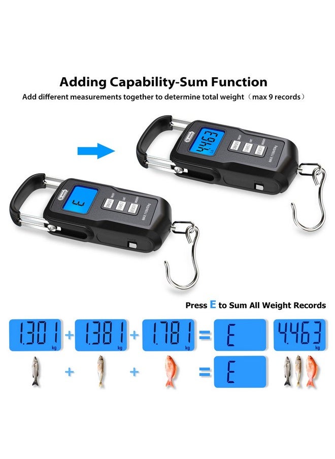Dr.Meter Dr.Meter Fish Scale Backlit LCD Display FS01: 110lb/ 50kg Digital Luggage Scale with Storage Function Numerical Comparison, Built-in Measuring Tape, Batteries Included - Fishing Gifts for Men  - Image 4