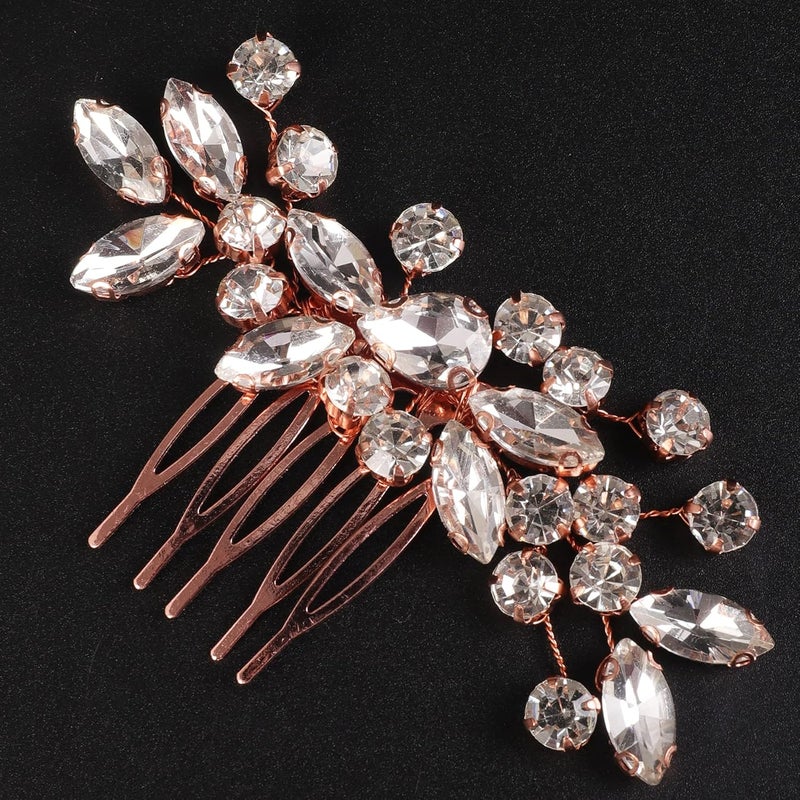 BERYUAN Clear Crystal Teardrop Hair Comb for Women Rhinestone Wedding Hair Accessory for Bride Bridesmaid Prom Hair Pieces Rose Gold