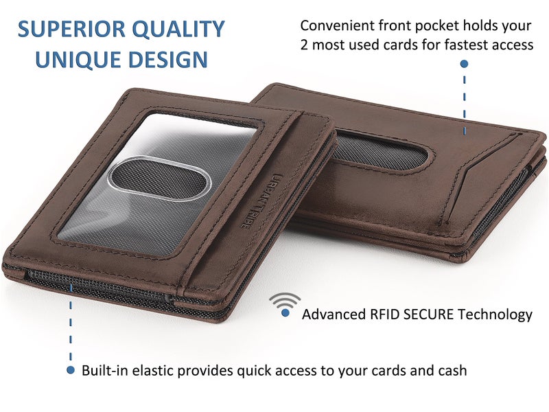 URBAN TRIBE Compact RFID Sleeve Wallet Premium Leather Minimalist Money Clip Card Holder 10 Cards - Image 2