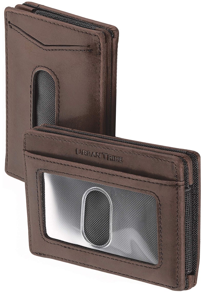 URBAN TRIBE Compact RFID Sleeve Wallet Premium Leather Minimalist Money Clip Card Holder 10 Cards - Image 1