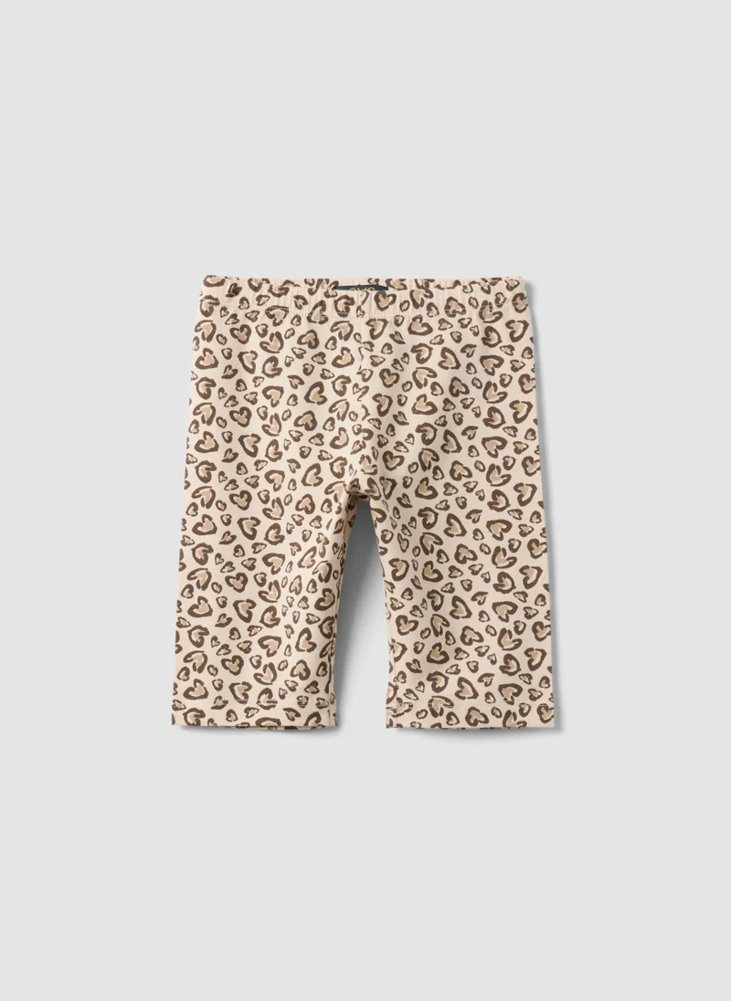 او في اس OVS Beige Organic Cotton Skinny Cycling Shorts With Heart Print For Girls