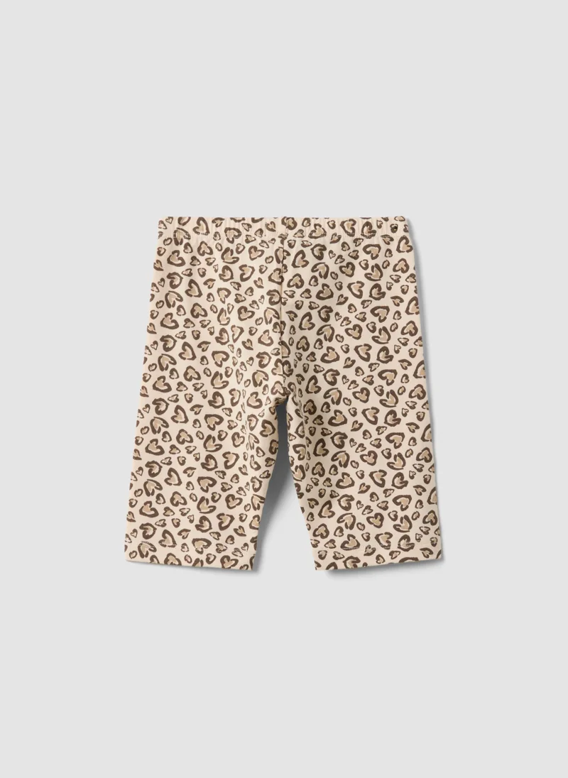 او في اس OVS Beige Organic Cotton Skinny Cycling Shorts With Heart Print For Girls