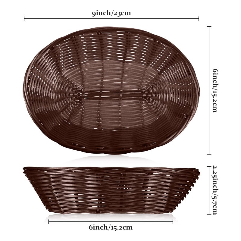 Jetec 12 قطعة سلة طعام بيضاوية لتخزين الطعام سلة فارغة سلة فواكه سلال هدايا مع 60 قوس ملون و 30 كيس هدايا شفاف للمطبخ والمطعم (بني داكن 9 × 6 × 2.24 بوصة) - Image 2